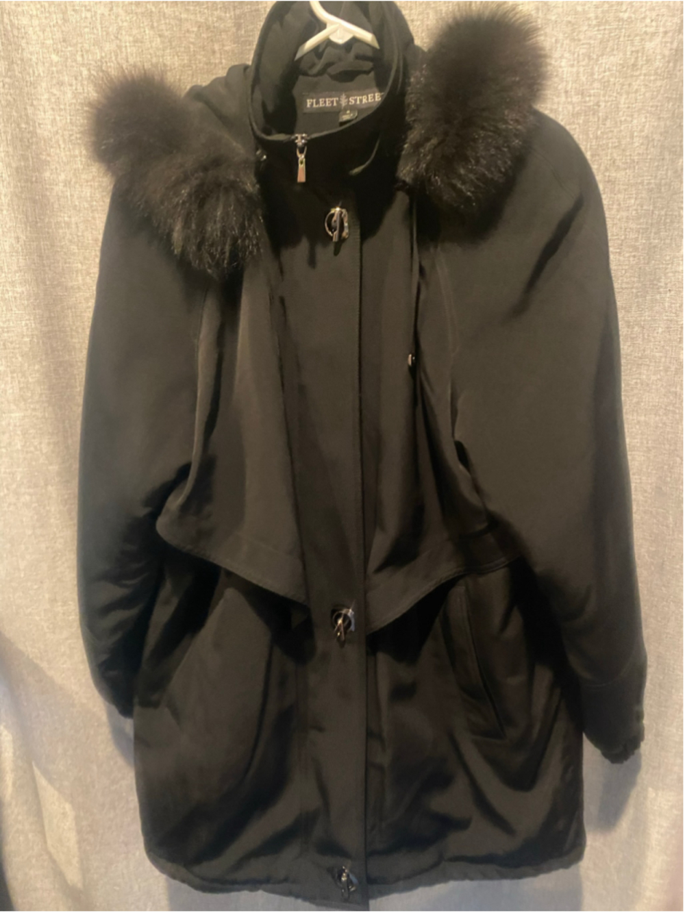 Women's Fleet Street Black Puffer Jacket with Faux Fur Hood, Size M